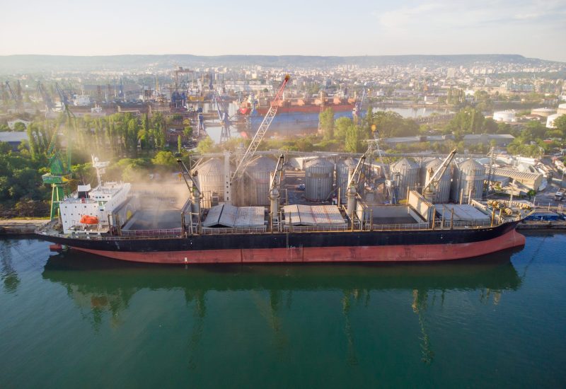 cargo ship unloading in port